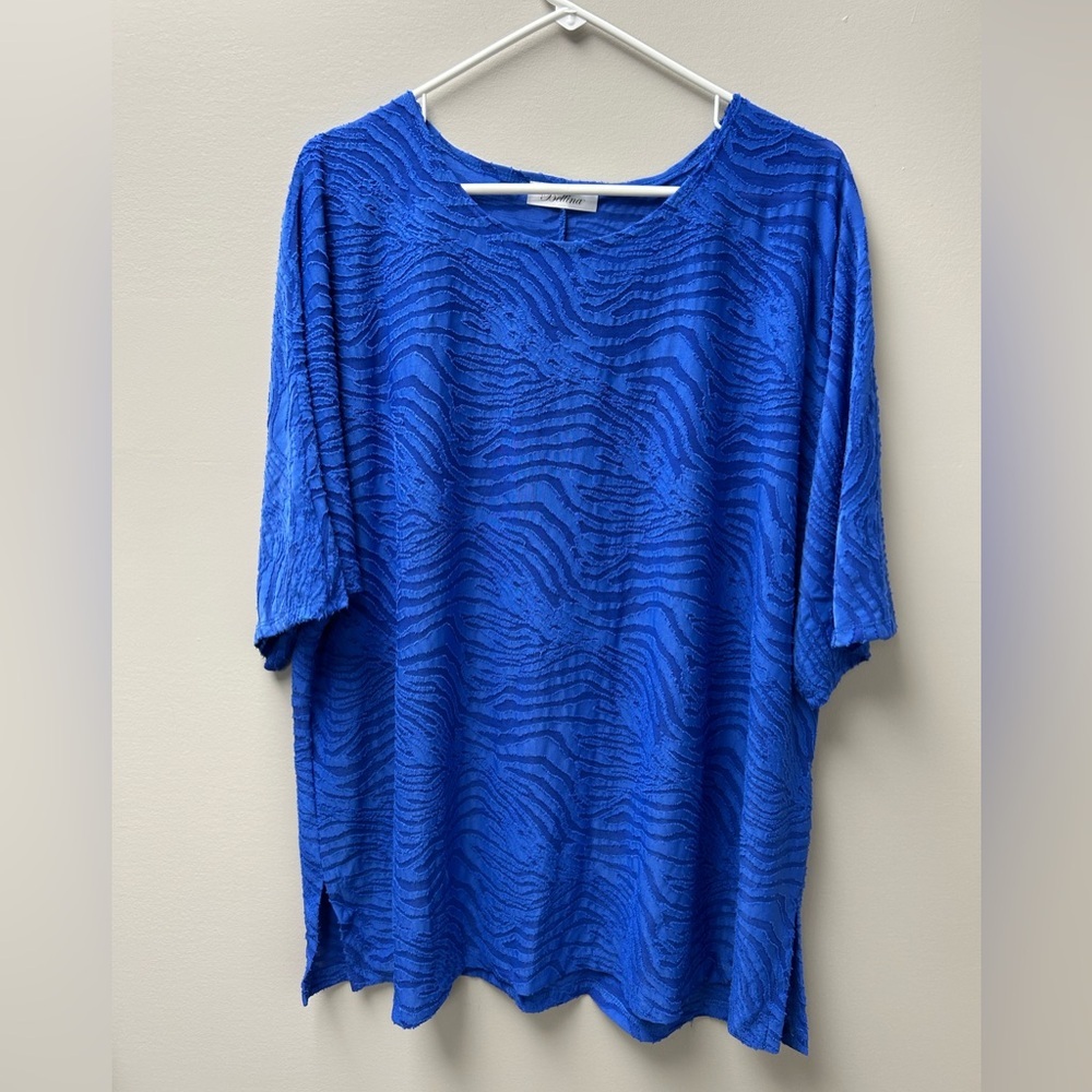 Bellina Royal Blue Textured Blouse Women Plus Size 2X